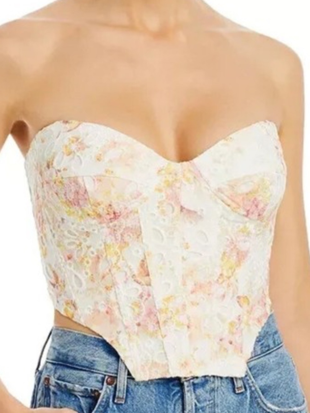 Bardot Floral Underwire Bustier Crop Top in Pink and Cream